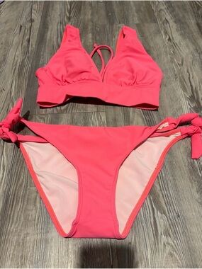 Coral Pink Tie-Side Bikini Set — Women’s Two-Piece Swim